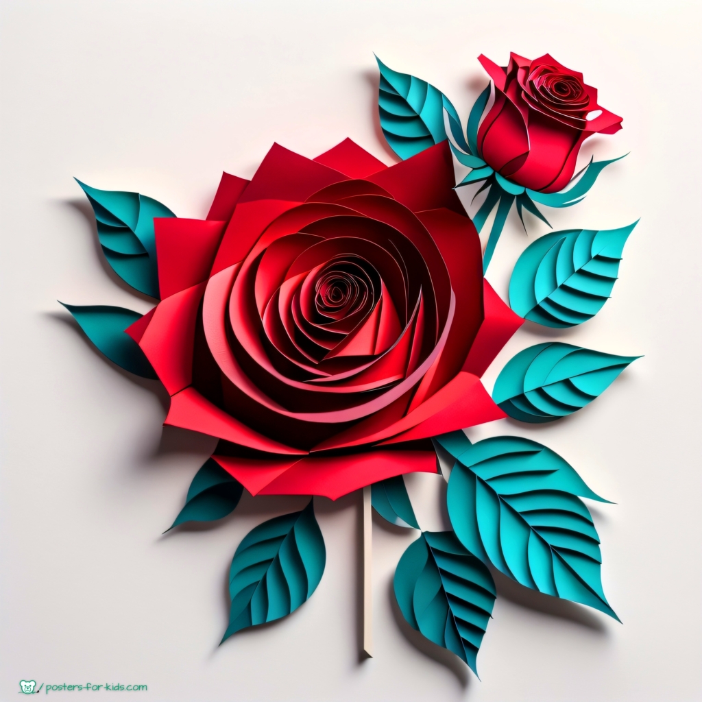 Beautiful red rose in papercut style.