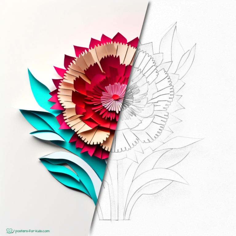 Carnation - beautiful poster in papercut style