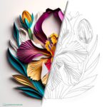 Iris - beautiful poster in papercut style