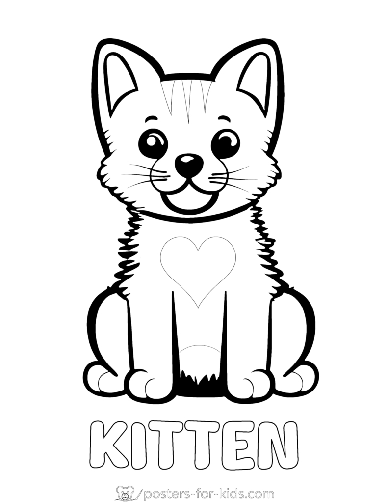 Cute kitten smiling and sitting - coloring page.