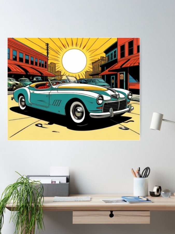 classic sports car vintage stylized poster