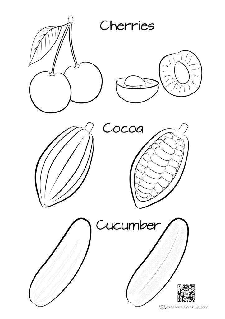 coloring alphabet,cherries coloring,cucumber coloring,cocoa coloring