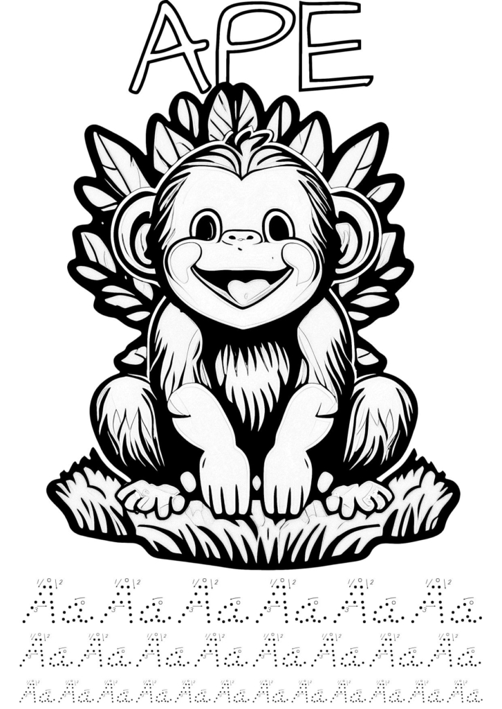 Animal Alphabet - A is for Ape - Coloring Page