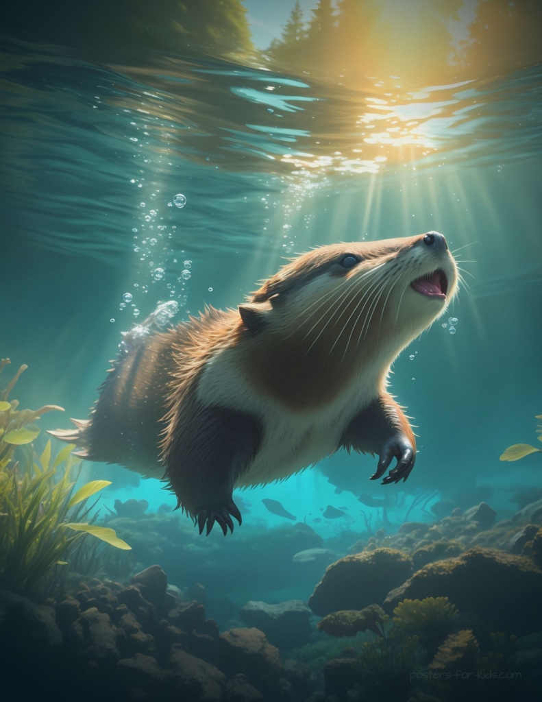 Adorable Beaver Diving in the Water